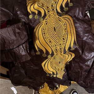 Source Unknown Brown Long Sleeve Dress with Gold Embellishment